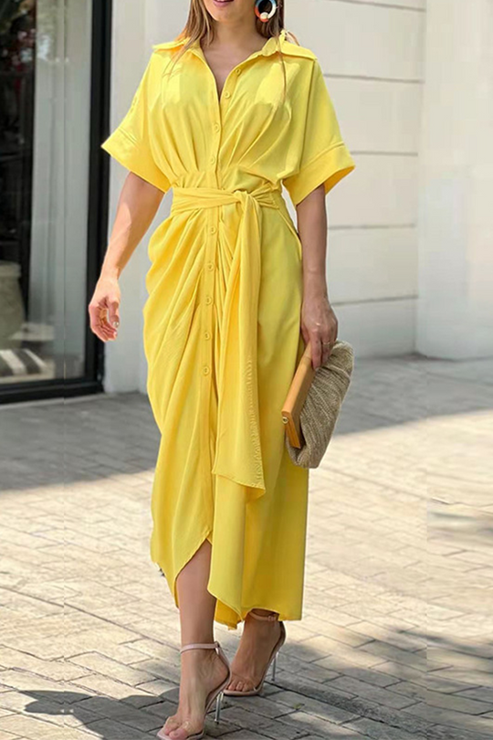 Heidi-Mode | Lässige Solide Patchwork Gedämpfte Kragen Hemdkleid Kleider