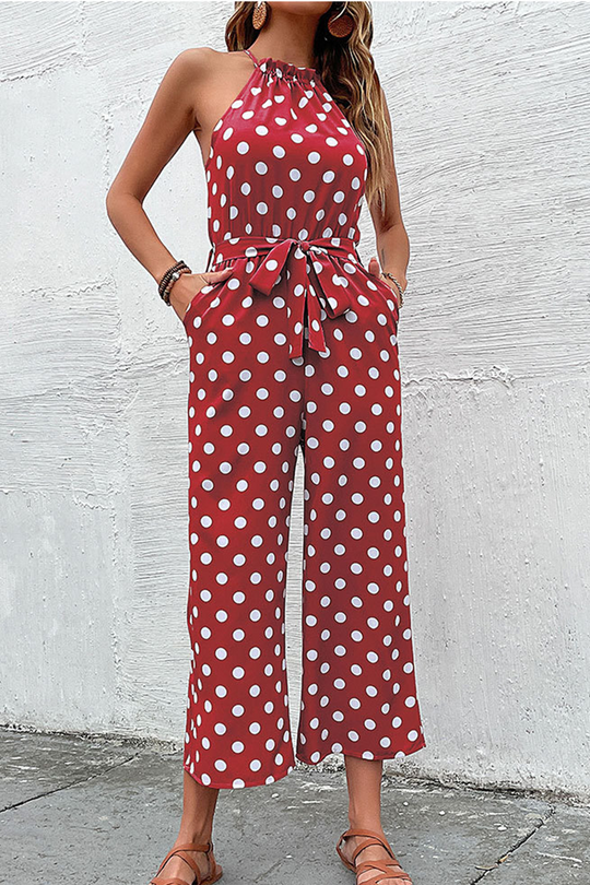 Heidi-Mode | Fashion Dot Patchwork Halterneck Gerade Jumpsuits