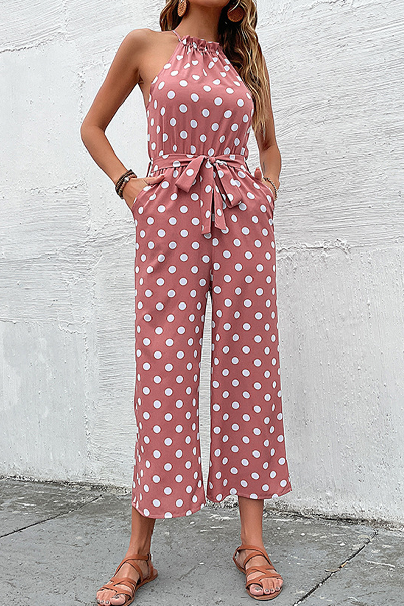 Heidi-Mode | Fashion Dot Patchwork Halterneck Gerade Jumpsuits
