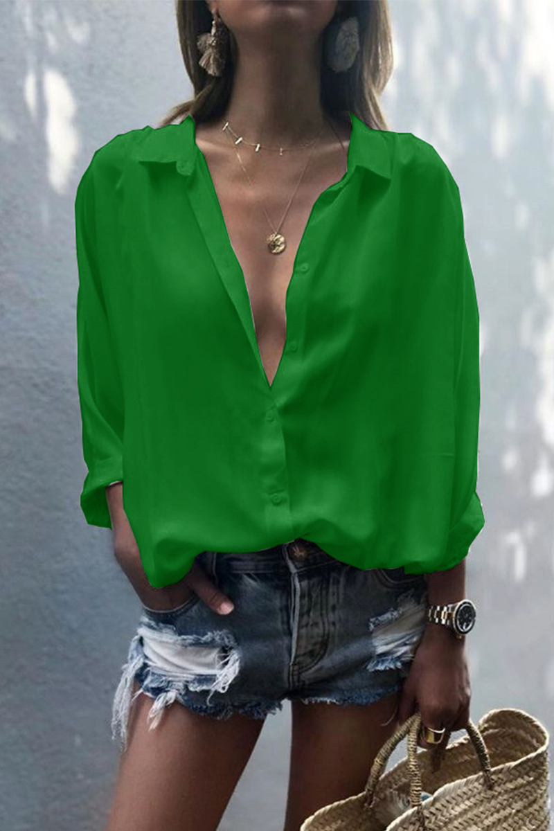 Heidi-Mode | Lässiges Einfarbiges Patchwork Umgeschlagenes Kragen Top