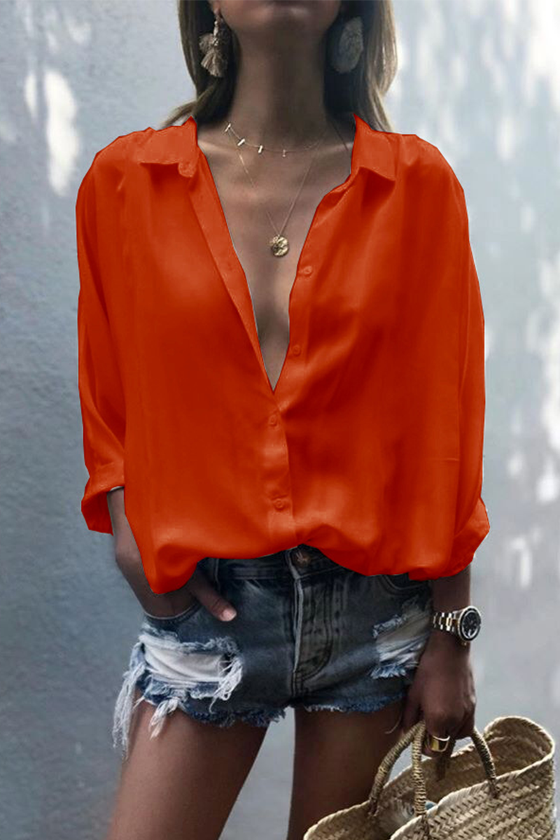 Heidi-Mode | Lässiges Einfarbiges Patchwork Umgeschlagenes Kragen Top