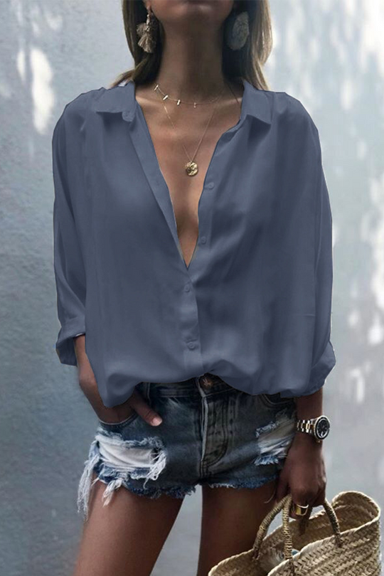 Heidi-Mode | Lässiges Einfarbiges Patchwork Umgeschlagenes Kragen Top