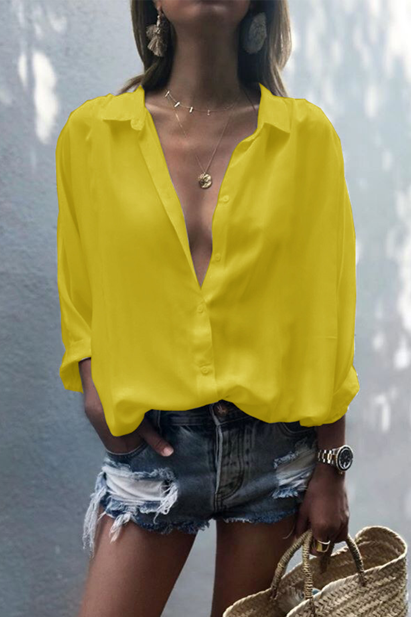 Heidi-Mode | Lässiges Einfarbiges Patchwork Umgeschlagenes Kragen Top