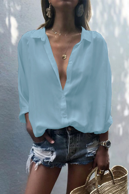 Heidi-Mode | Lässiges Einfarbiges Patchwork Umgeschlagenes Kragen Top