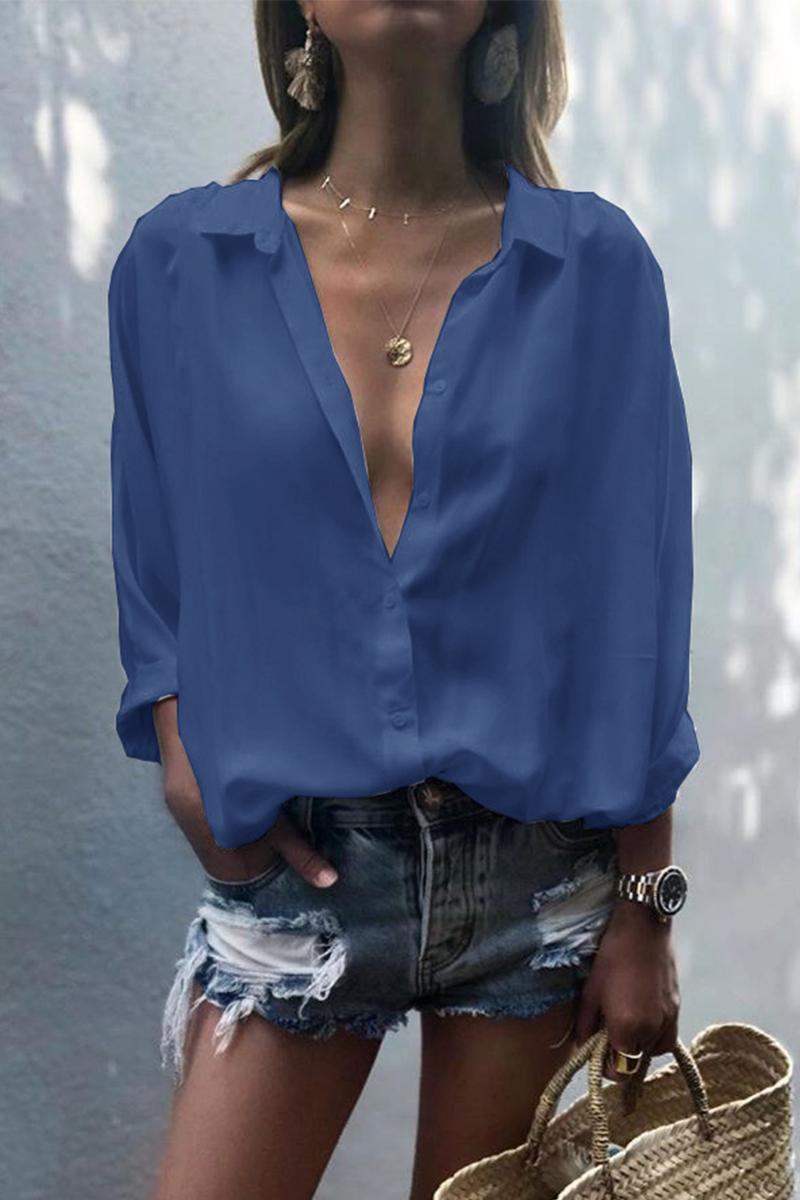 Heidi-Mode | Lässiges Einfarbiges Patchwork Umgeschlagenes Kragen Top