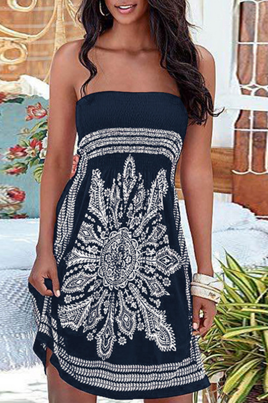 Heidi-Mode | Jahrgang Print Patchwork Trägerlos Grade Kleider