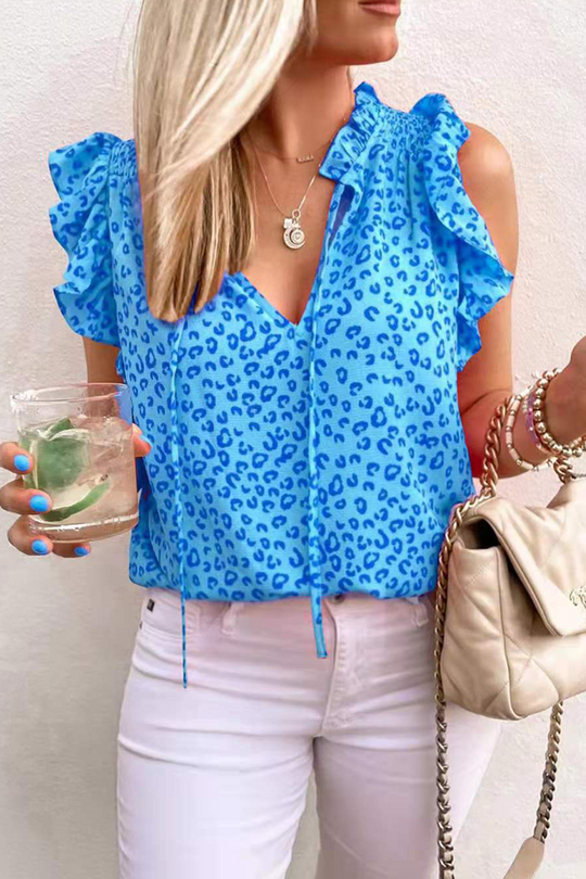Heidi-Mode | Lässige Leoparden Flounce V-Ausschnitt T-Shirts - 3 Farben