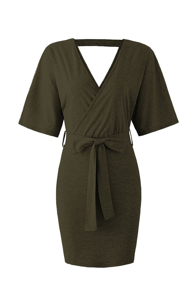 Heidi-Mode | Fashion Solid Hollowed Out V-Ausschnitt Bleistiftrock Kleider - 4 Farben