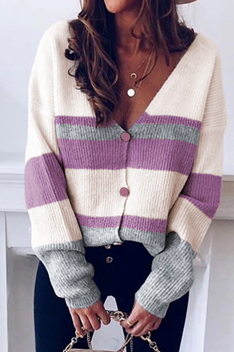 Heidi-Mode | Damen Gestreifter Tiefer V-Ausschnitt Pullover