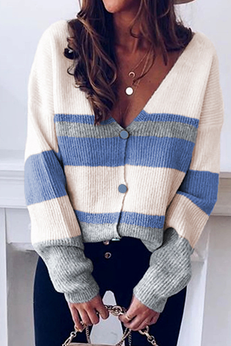 Heidi-Mode | Damen Gestreifter Tiefer V-Ausschnitt Pullover