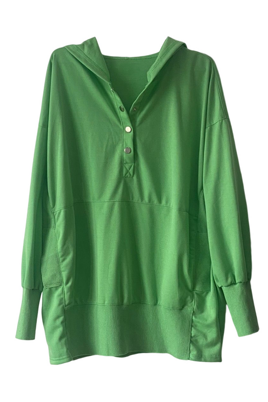 Heidi-Mode | Lässige Einfarbige Taschen Schnalle Kapuzenkragen Tops - 14 Farben