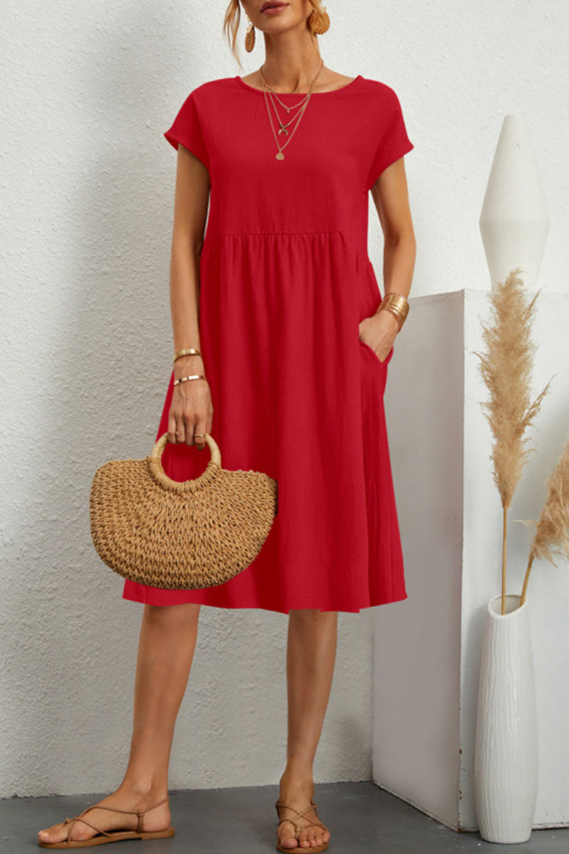 Heidi-Mode | Leroy Lässig O Hals Kurzarm Kleid (11 Farben)