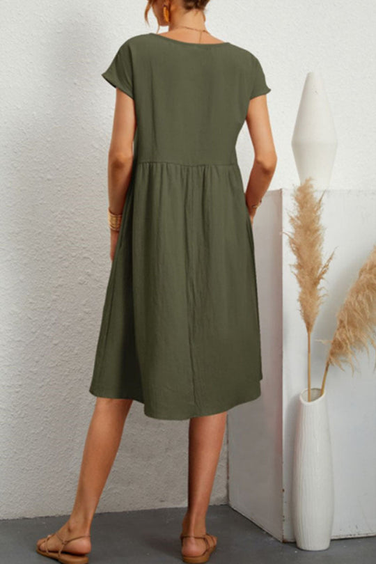 Heidi-Mode | Leroy Lässig O Hals Kurzarm Kleid (11 Farben)