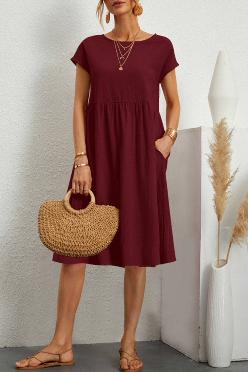 Heidi-Mode | Leroy Lässig O Hals Kurzarm Kleid (11 Farben)