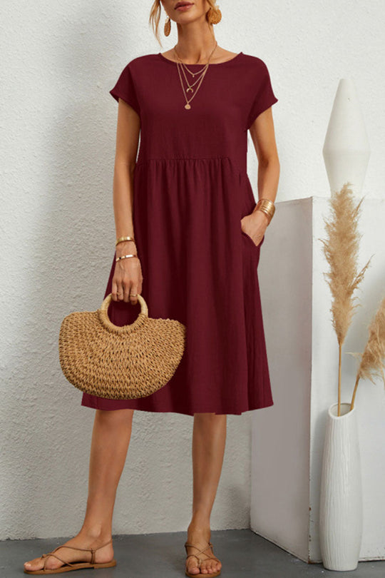 Heidi-Mode | Leroy Lässig O Hals Kurzarm Kleid (11 Farben)