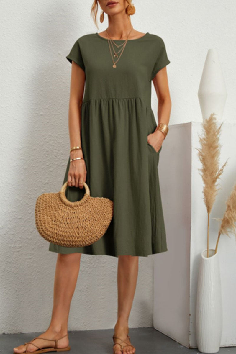 Heidi-Mode | Leroy Lässig O Hals Kurzarm Kleid (11 Farben)