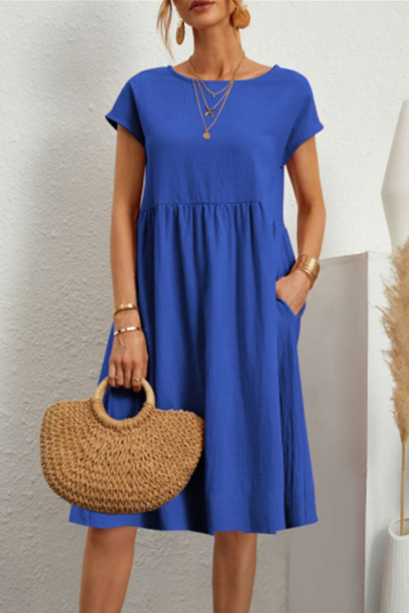 Heidi-Mode | Leroy Lässig O Hals Kurzarm Kleid (11 Farben)