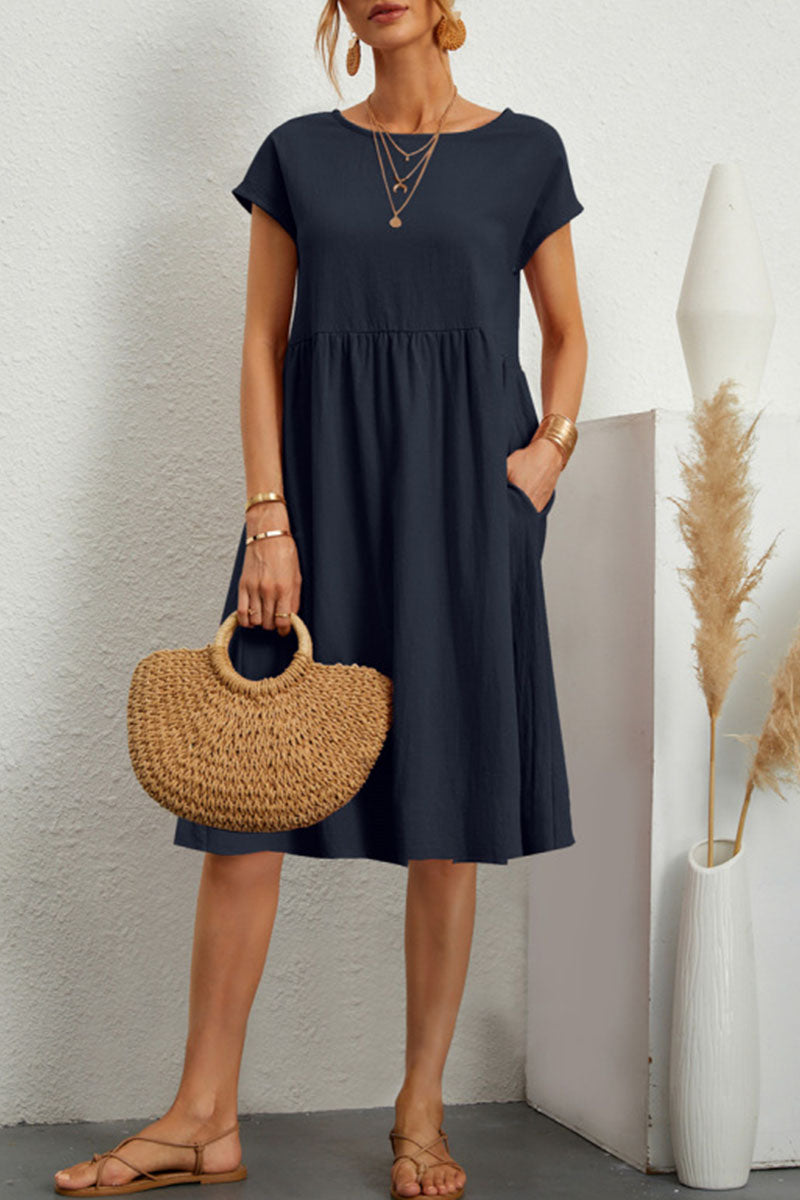 Heidi-Mode | Leroy Lässig O Hals Kurzarm Kleid (11 Farben)