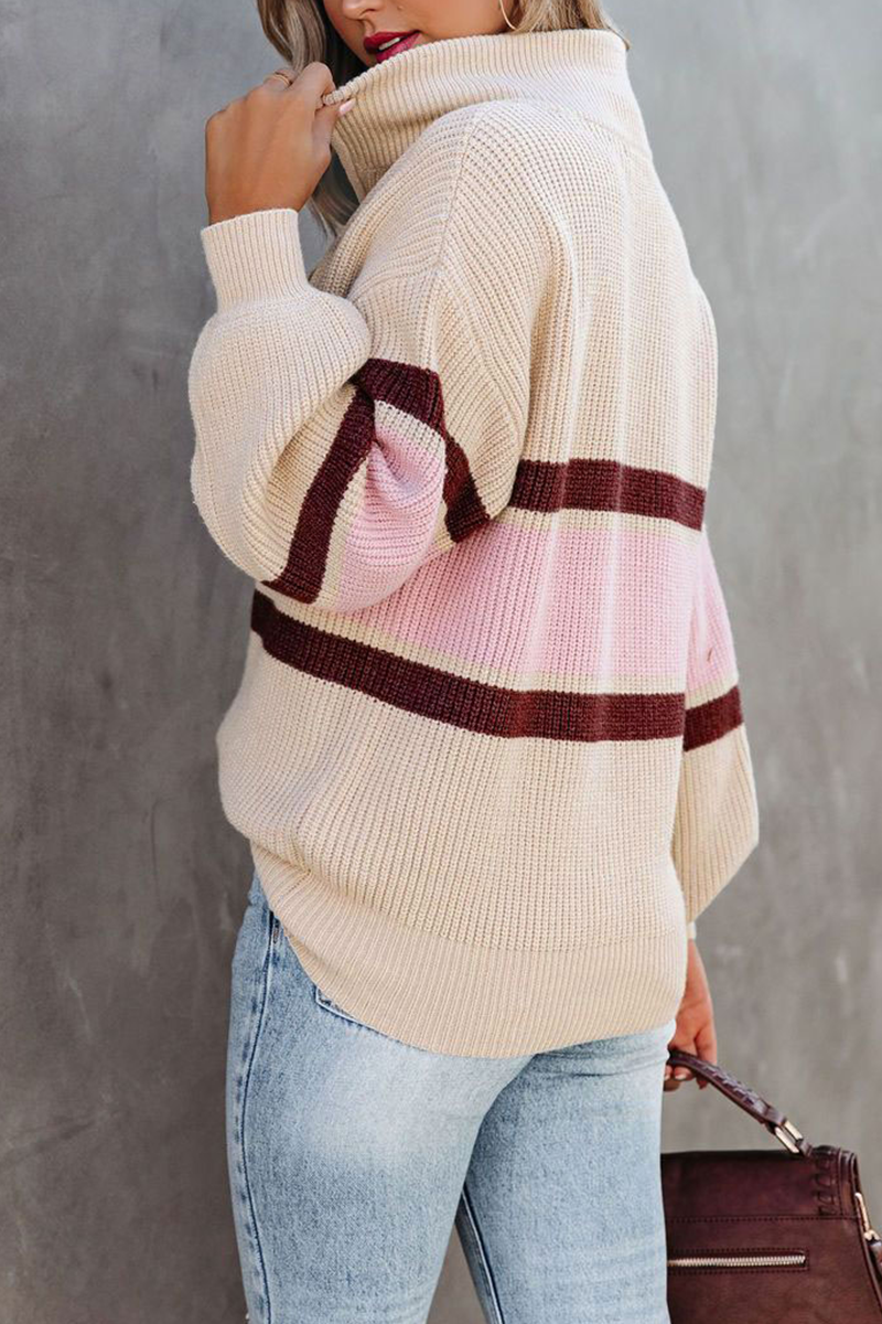Heidi-Mode | Lässig Einfarbig Patchwork Reißverschluss Kragen Pullover - 5 Farben