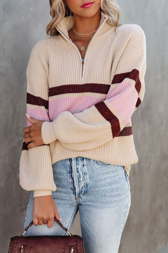 Heidi-Mode | Lässig Einfarbig Patchwork Reißverschluss Kragen Pullover - 5 Farben