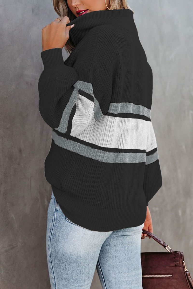 Heidi-Mode | Lässig Einfarbig Patchwork Reißverschluss Kragen Pullover - 5 Farben