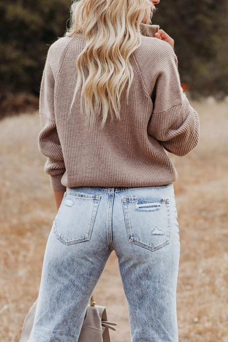 Heidi-Mode | Lässig Einfarbig Patchwork Reißverschluss Kragen Pullover - 5 Farben