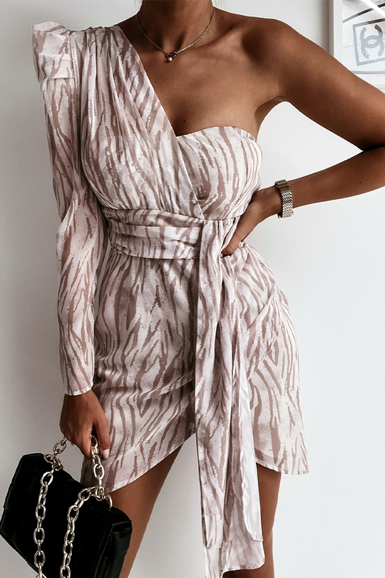 Heidi-Mode | Animal Print Ein Schulter Mini Kleid