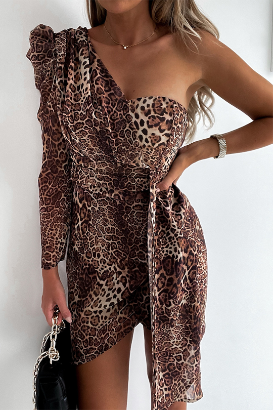 Heidi-Mode | Animal Print Ein Schulter Mini Kleid