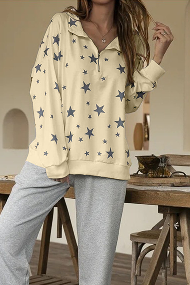 Heidi-Mode | Mode Druck Patchwork Reißverschluss Kragen Sweatshirts