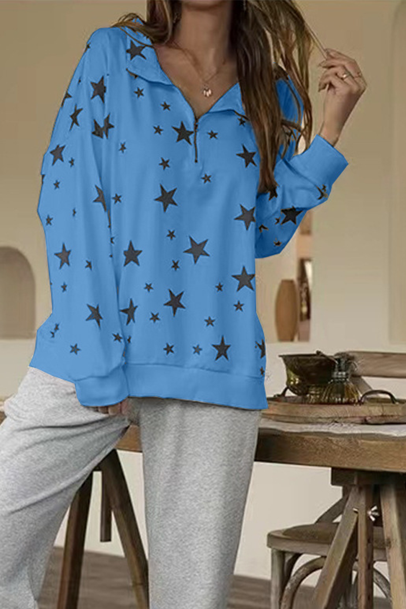 Heidi-Mode | Mode Druck Patchwork Reißverschluss Kragen Sweatshirts