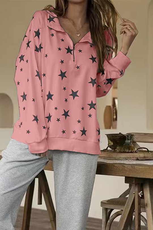Heidi-Mode | Mode Druck Patchwork Reißverschluss Kragen Sweatshirts