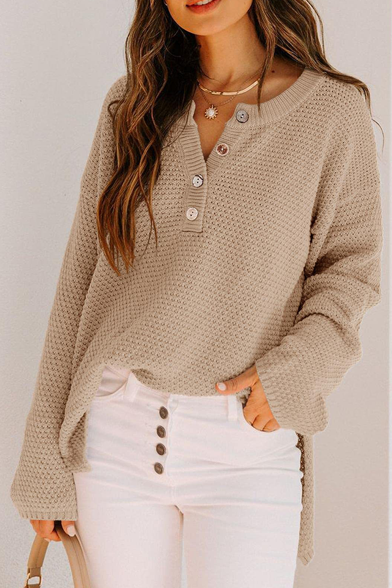 Heidi-Mode | Lässiger Gestreifter Schnallen V-Ausschnitt Pullover - 4 Farben