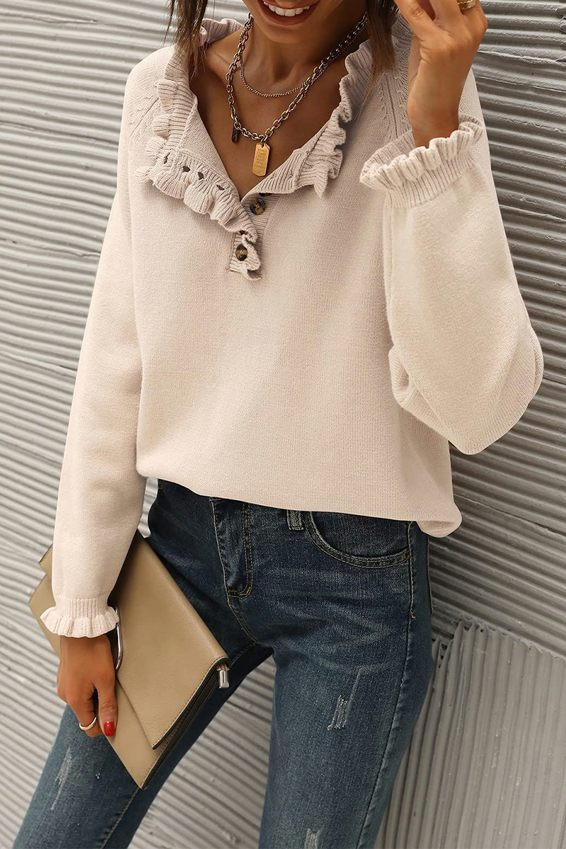 Heidi-Mode | Lässig Elegant Einfarbig Knöpfe V-Ausschnitt Oberteile - 4 Farben