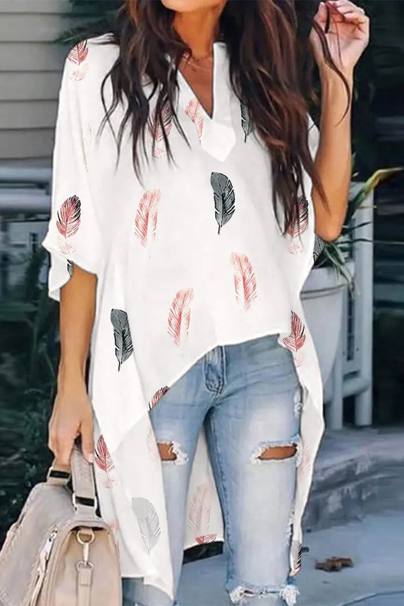 Heidi-Mode | Mode Einfachheit Druck V-Ausschnitt Tops - 5 Farben
