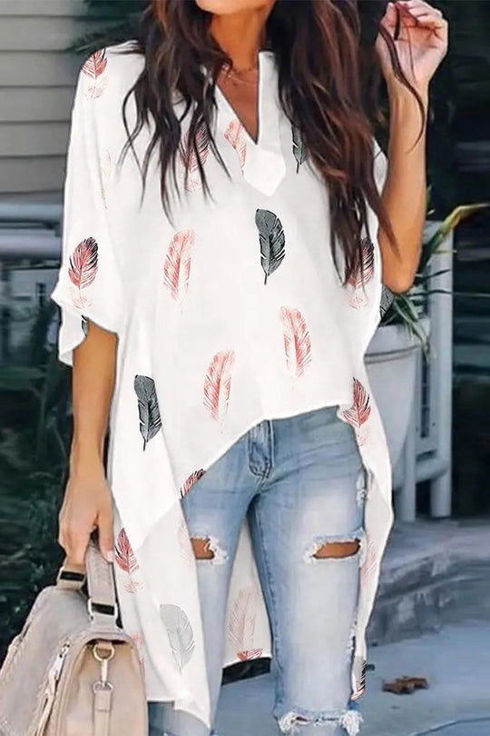 Heidi-Mode | Mode Einfachheit Druck V-Ausschnitt Tops - 5 Farben