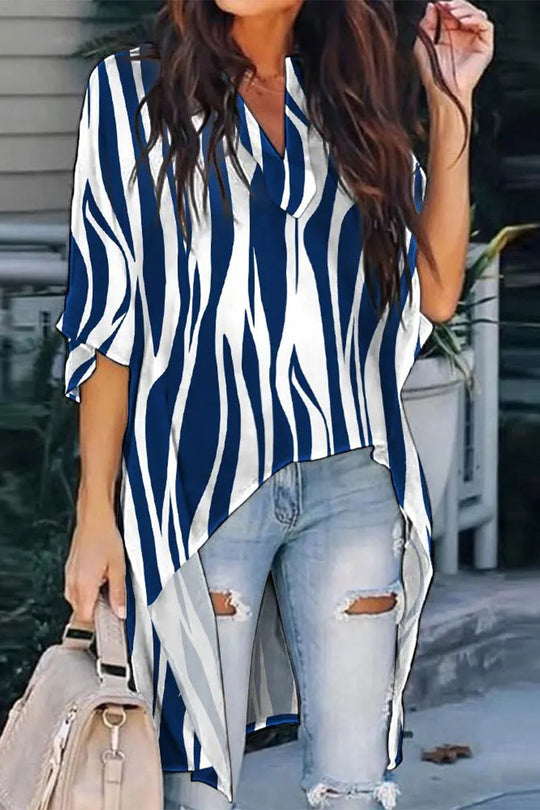 Heidi-Mode | Mode Einfachheit Druck V-Ausschnitt Tops - 5 Farben