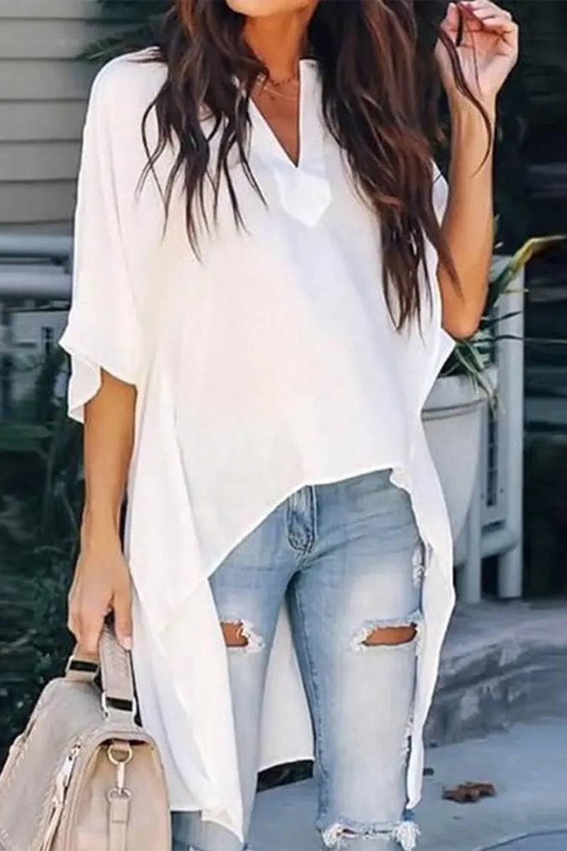 Heidi-Mode | Mode Einfachheit Druck V-Ausschnitt Tops - 5 Farben