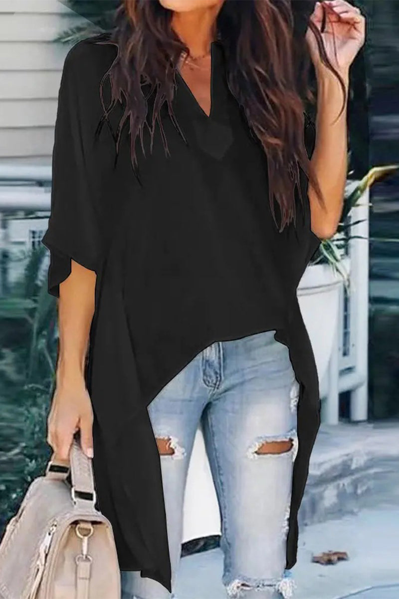 Heidi-Mode | Mode Einfachheit Druck V-Ausschnitt Tops - 5 Farben