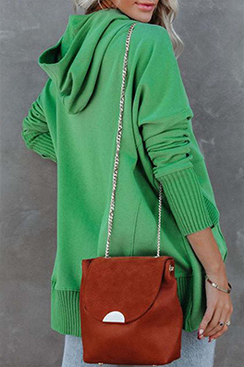 Heidi-Mode | Lässige Einfarbige Taschen Schnalle Kapuzenkragen Tops - 14 Farben