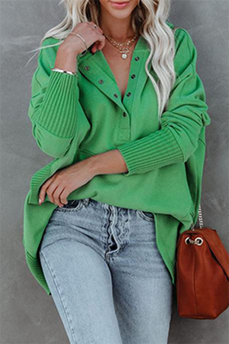 Heidi-Mode | Lässige Einfarbige Taschen Schnalle Kapuzenkragen Tops - 14 Farben
