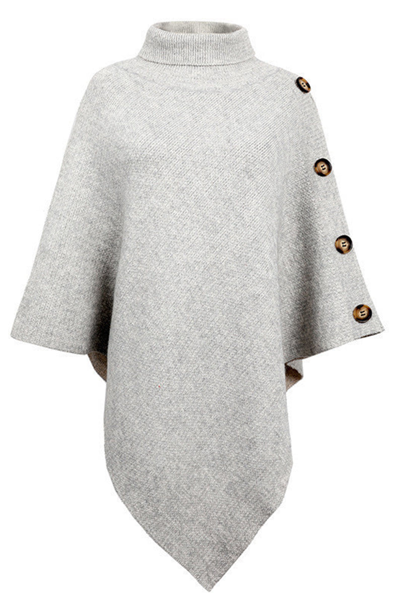 Heidi-Mode | Mode Casual Einfarbige Knöpfe Rollkragen-Oberbekleidung- 7 Farben