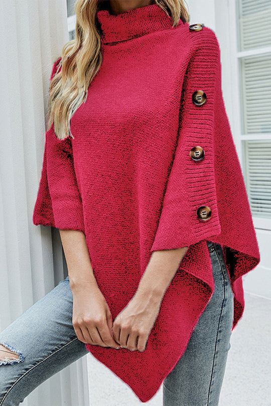 Heidi-Mode | Mode Casual Einfarbige Knöpfe Rollkragen-Oberbekleidung- 7 Farben