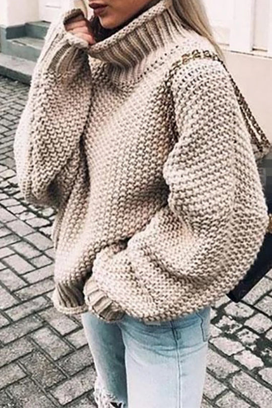 Heidi-Mode | Mode Casual Unifarben Patchwork Rollkragenpullover- 14 Farben