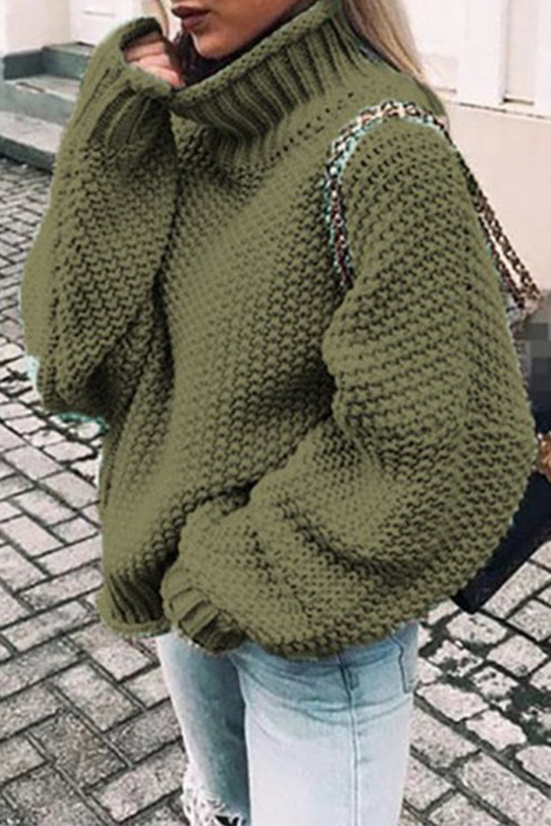 Heidi-Mode | Mode Casual Unifarben Patchwork Rollkragenpullover- 14 Farben