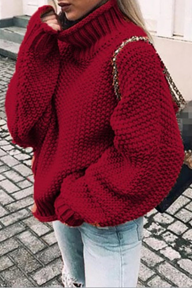 Heidi-Mode | Mode Casual Unifarben Patchwork Rollkragenpullover- 14 Farben