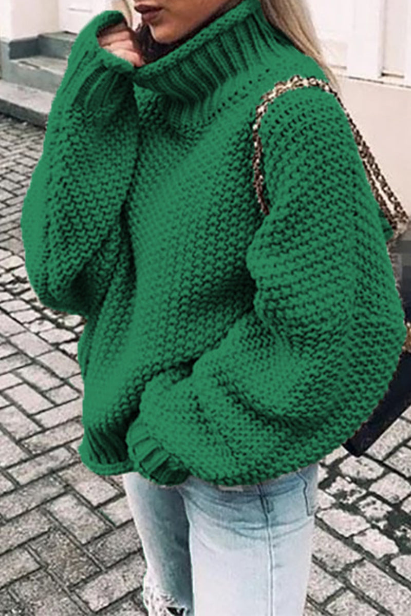 Heidi-Mode | Mode Casual Unifarben Patchwork Rollkragenpullover- 14 Farben