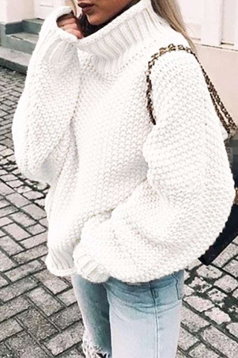 Heidi-Mode | Mode Casual Unifarben Patchwork Rollkragenpullover- 14 Farben