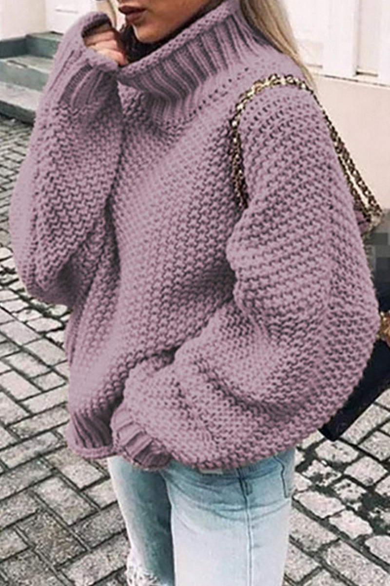 Heidi-Mode | Mode Casual Unifarben Patchwork Rollkragenpullover- 14 Farben