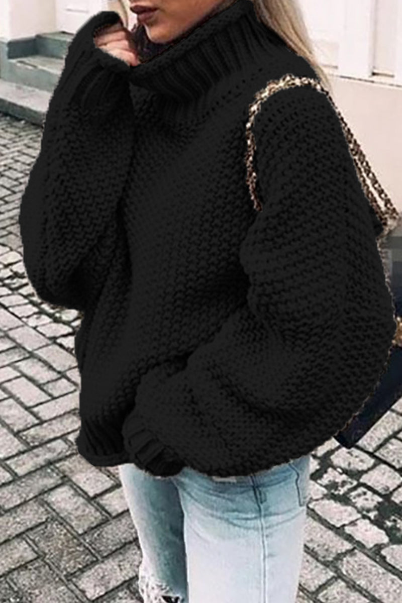 Heidi-Mode | Mode Casual Unifarben Patchwork Rollkragenpullover- 14 Farben