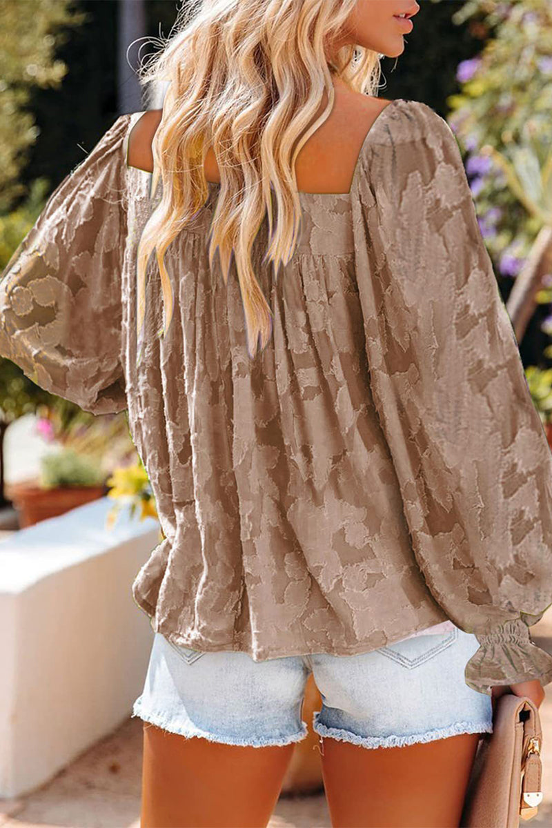 Heidi-Mode | Mode Elegante Druck Patchwork Quadratkragen Tops- 3 Farben